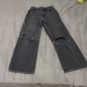 Garage Distressed Wide-Leg High Rise Jeans